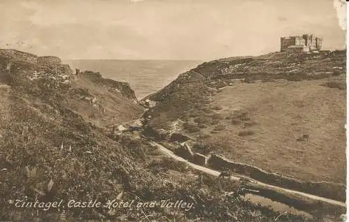 PC25103 Tintagel. Castle Hotel and Valley. Frith. Nr 69658. 1923