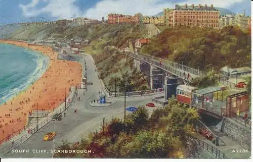 PC28636 South Cliff. Scarborough. Valentinstag. Kunstfarbe. Nr. A2286. 1956