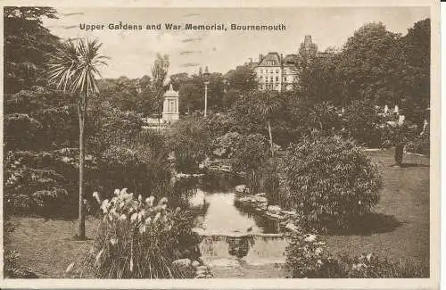 PC25684 Upper Gardens and War Memorial. Bournemouth. 1928