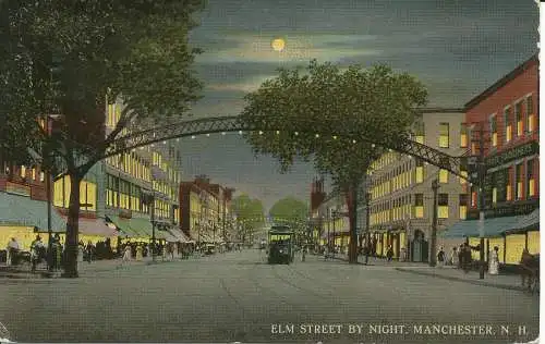 PC27974 Elm Street bei Nacht. Manchester. N.H. 1918