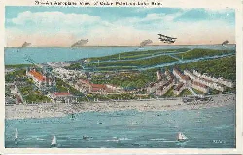 PC28382 Ein Flugzeugblick auf Cedar Point am Lake Erie. G.A. Boeckling