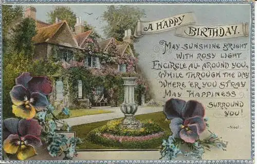 PC26832 Grußkarte. Alles Gute zum Geburtstag. Ein Haus. 1922
