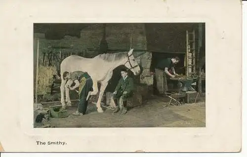 PC26741 The Smithy. Pferd und Mensch. National. 1908