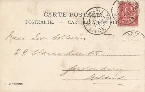 PC30229 Alte Postkarte. Frau im weißen Kleid. 1901