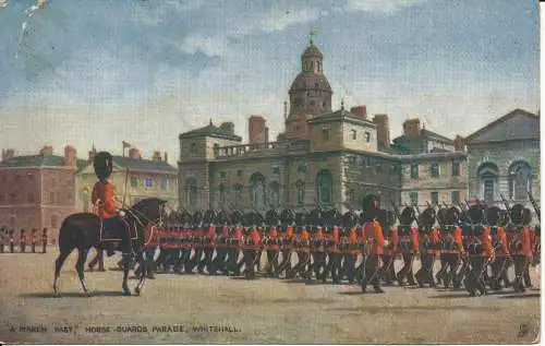 PC30706 A March Past. Horse Guards Parade. Whitehall. stecken. Oilette. Nr 6412. 19