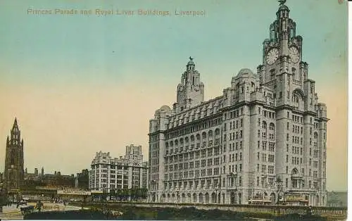 PC28991 Princes Parade und Royal Liver Buildings. Liverpool. Valentinstag. Nr 68782