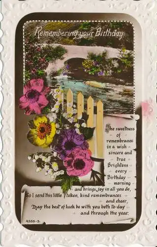 PC32586 Grußkarte. Erinnerung an Ihren Geburtstag. Blumen. Windsor-Serie. R