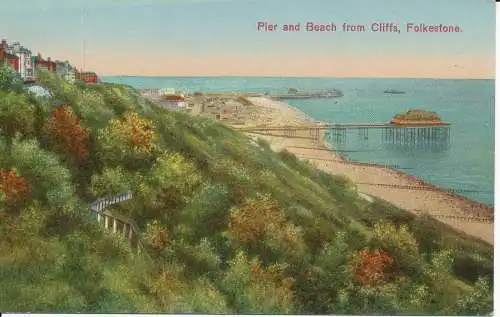 PC25052 Pier und Strand von Cliffs. Folkestone