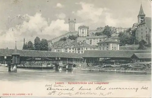 PC28395 Luzern. Spreuerbrucke und Luegisland. Corbaz. 1905