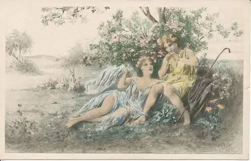 PC25207 alte Postkarte. Frauen im Wald