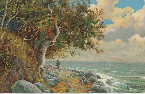 PC24805 altes Gemälde. Ein Baum in der Nähe des Meeres. Rob. Kummerer. 1904