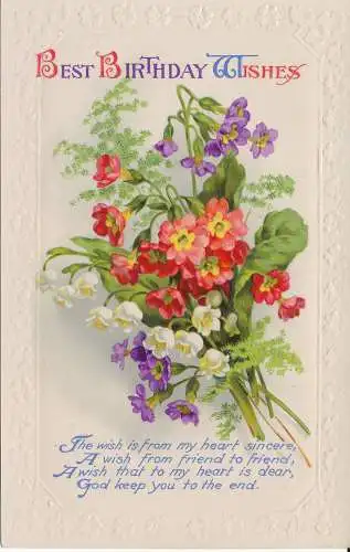 PC32584 Grußpostkarte. Beste Geburtstagswünsche. Blumen