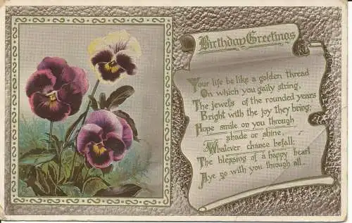 PC24080 Geburtstagsgrüße. Blumen. Tuck. Edelstein. Nr. 2206. 1911