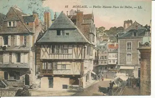 PC27082 Morlaix. Alte Häuser Place de Halles. Levy Fils. Nr. 18