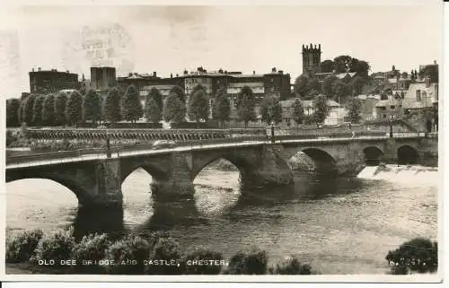 PC28914 Alte Dee Brücke und Burg. Chester. Valentinstag. Nr. K.7241. RP. 1956
