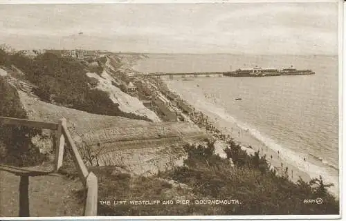 PC25090 The Lift Westcliff and Pier. Bournemouth. Valentinstag. Foto braun. Nr. 865