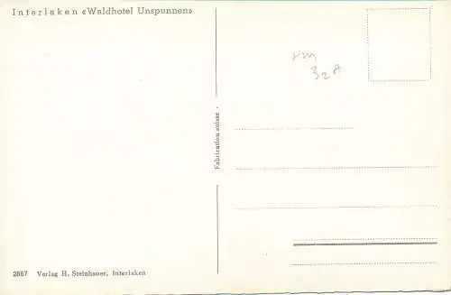 PC31132 Interlaken. Waldhotel Unspunnen. H. Steinhauer. Nr. 1857