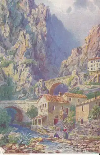 PC32659 Menton. Die Pont Saint Louis. Italienische Grenze. Tuck. Nr. 122. 1957