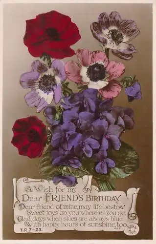 PC24168 Grußkarte. Ein Wunsch zum Geburtstag meiner lieben Freunde. Blumen. Drehbar