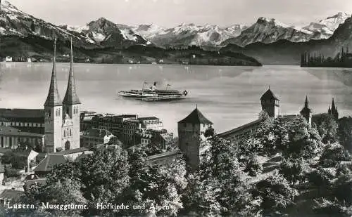 PC31333 Luzern. Museggturm. Hofkirche und Alpen. 1953