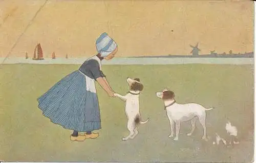 PC32764 alte Postkarte. Mädchen mit Hunden. Herr Ettlinger. Das Royal. Nr. 648