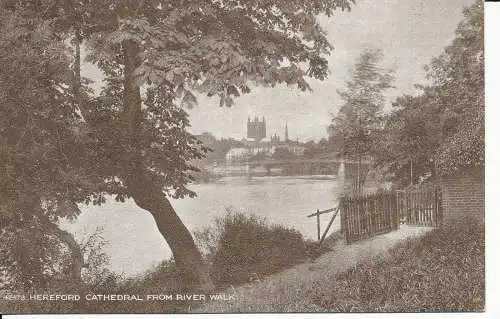 PC25852 Hereford Cathedral vom River Walk. Photochrom. Sepiatone. Nr. 42479