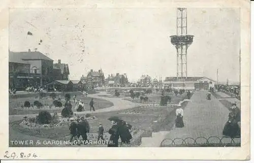 PC33033 Turm und Gärten. Gt. Yarmouth. 1904