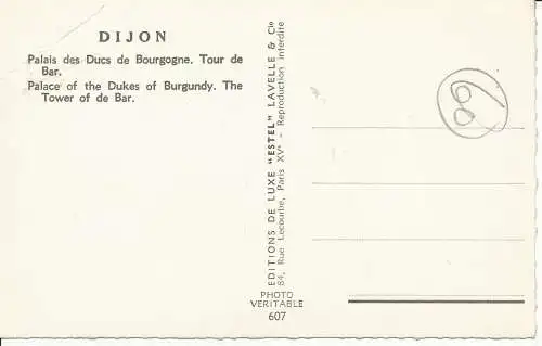 PC27085 Dijon. Palast der Herzöge von Burgund. Der Turm von de Bar. Estel. Nr. 6