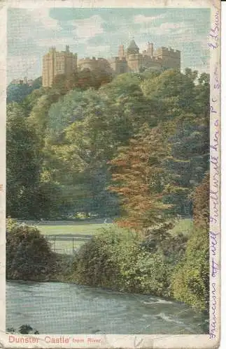 PC26095 Dunster Castle vom Fluss. Autochrom. Pfau. 1904