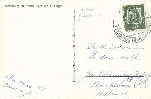 PC31321 Tecklenburg im Teutoburger Wald. Gesetz. Howe. Nr. 52. RP. 1962