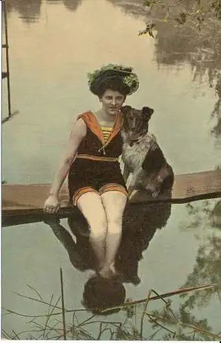 PC29576 alte Postkarte. Frau mit Hund. Arnochrom. Nr. 1536