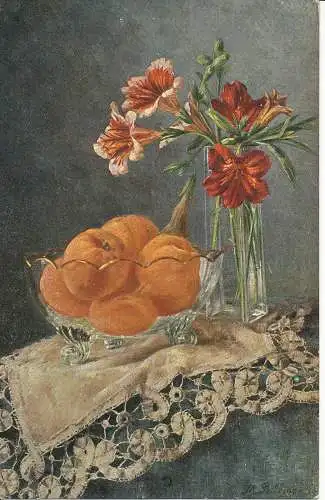 PC24795 alte Postkarte. Blumen und Pfirsiche. Hildesheimer. Nr. 5265