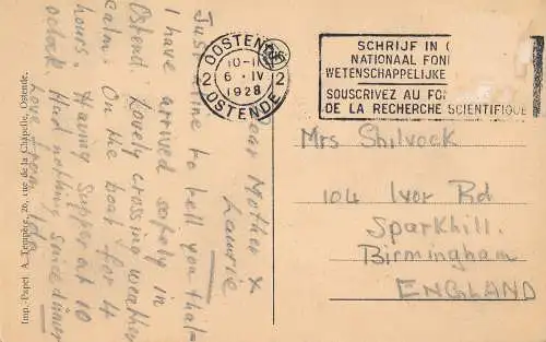 PC29606 Ostende. Die Mail Jan Breydel. A. Tempere. 1928