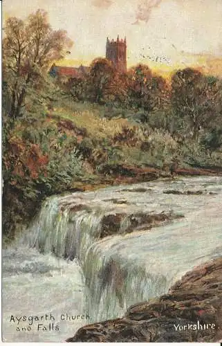 PC33084 Aysgarth Church and Falls. Yorkshire. Hildesheimer. 1906