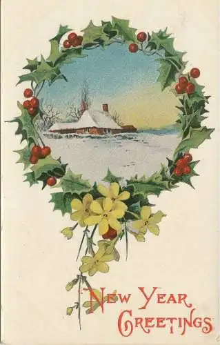 PC32598 Neujahrsgrüße. Haus im Winter. W. und K. London. Nr. 1142. 1908