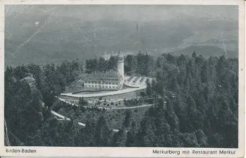 PC31832 Baden Baden. Merkurberg mit Restaurant Merkur. Emil Hartmann. Nr. 1290. 1