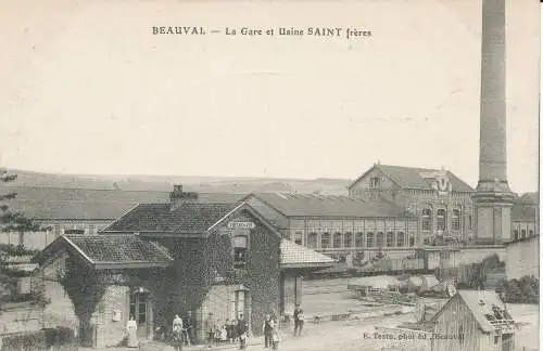 PC29489 Beauval. Bahnhof und Fabrik Saint Freres. E. Testu