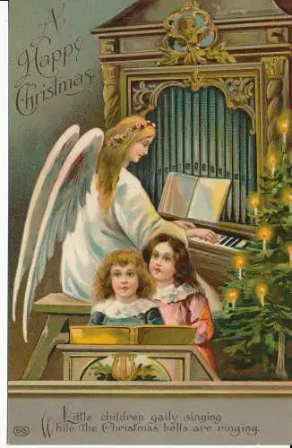 PC29748 Frohe Weihnachten. Kleine Kinder singen fröhlich während des Weihnachtsbels