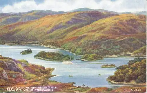 PC27716 Loch Katrine und Ellens Isle von Ben Venue. Trossachs. Valentinstag. Art C