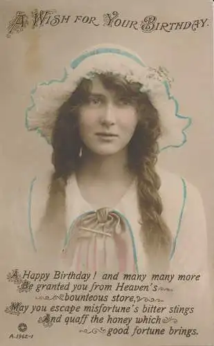PC27358 Grußpostkarte. Ein Wunsch zum Geburtstag. Frau. Drehbar. RP. 1916