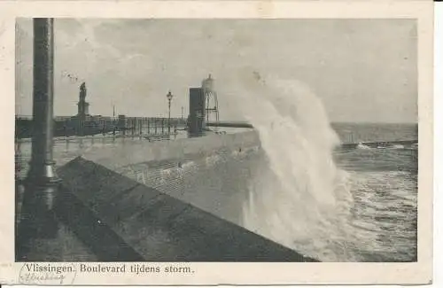 PC33756 Vlissingen. Boulevard Tijdens Sturm. B. Wijma. 1923