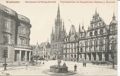 PC31494 Wiesbaden. Marktplatz mit König. Schloss. Tochterschule. Ev. Hauptkirch