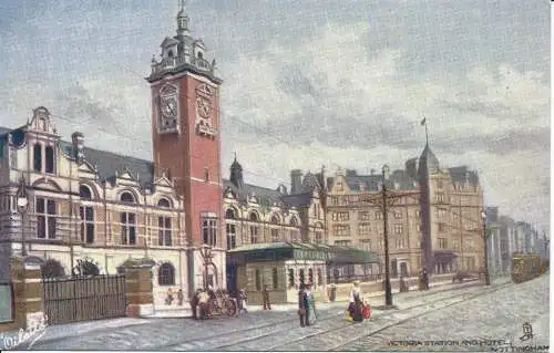 PC2395 Victoria Station und Hotel. Nottingham. Tuck. Öle. Nr. 7218