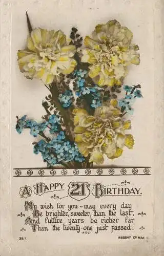 PC33306 Grüße. Alles Gute zum 21. Geburtstag. Blumen. Regent. Nr. 4036. RP