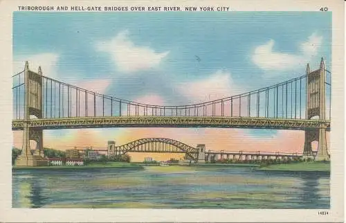 PC34157 Triborough und Hell Gate Brücken über East River. New York City. Farbe