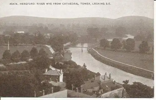 PC33205 Hereford. River Wye vom Cathedral Tower Looking S. E. Photochrom. Sepia