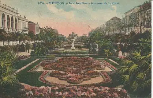 PC33802 Menton. Les Jardina. Avenue de la Gare. Weste. 1920