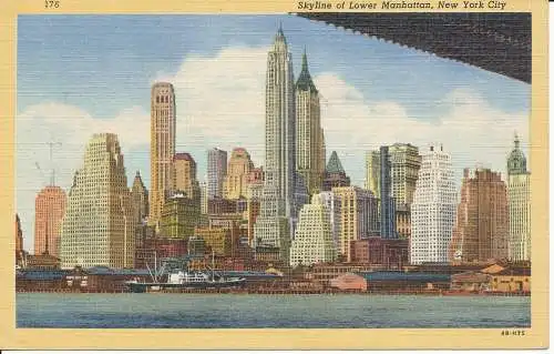 PC33827 Skyline von Lower Manhattan. New York City. Alfred Mainzer. Art Colortone