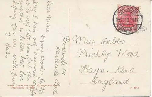 PC31860 Karlsruhe. Schlossturm. Geschwister Moss. Nr. 1585. 1912