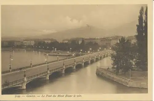 PC33954 Genf. Die Pont du Mont Blanc am Abend. B. G.B. Nr. 5143